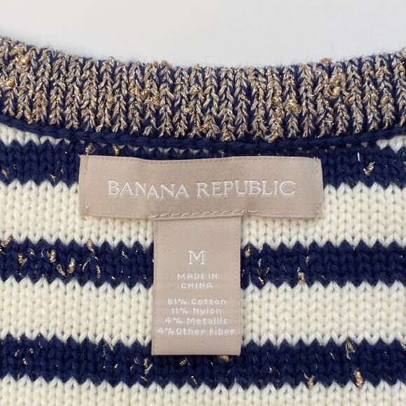 NWOT Banana Republic Ivory & Navy Lurex Stripe Cardigan With Pockets Size M - Picture 8 of 10